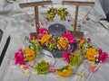 Complete yellow and green , pink artificial flower jewellery set for mehndi.