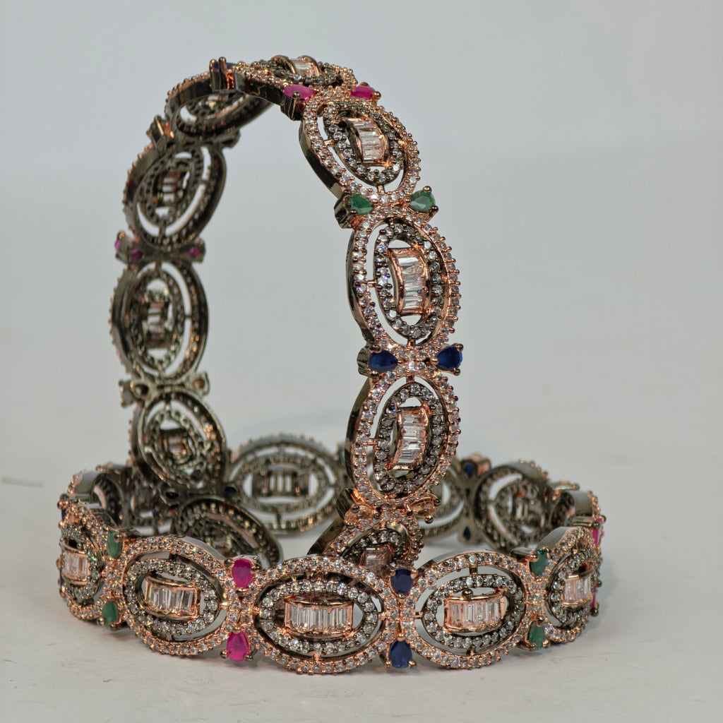 Decorative bracelet with gemstones on a light gray background