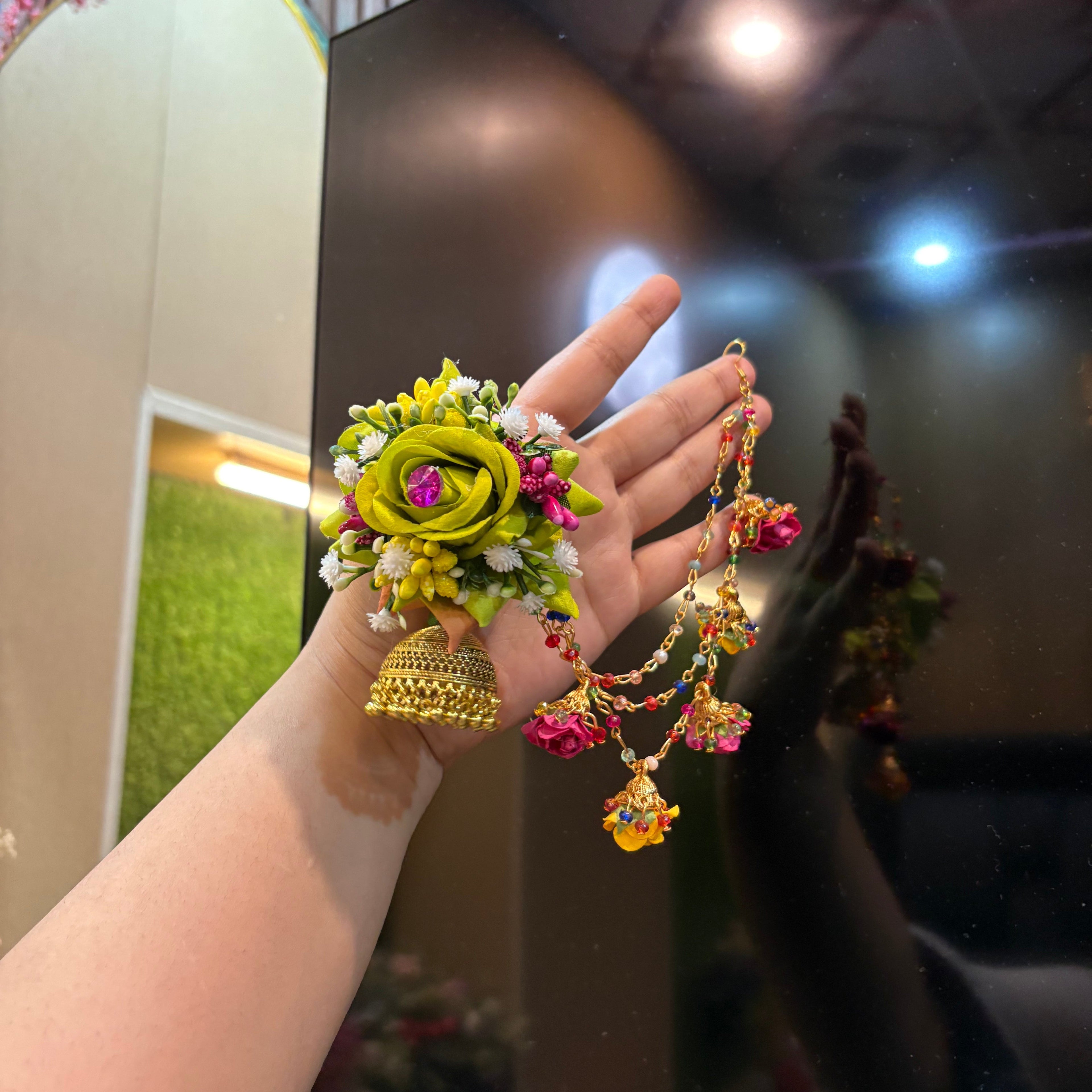 Lightweight artificial floral kaleera gajra pair for haldi function.