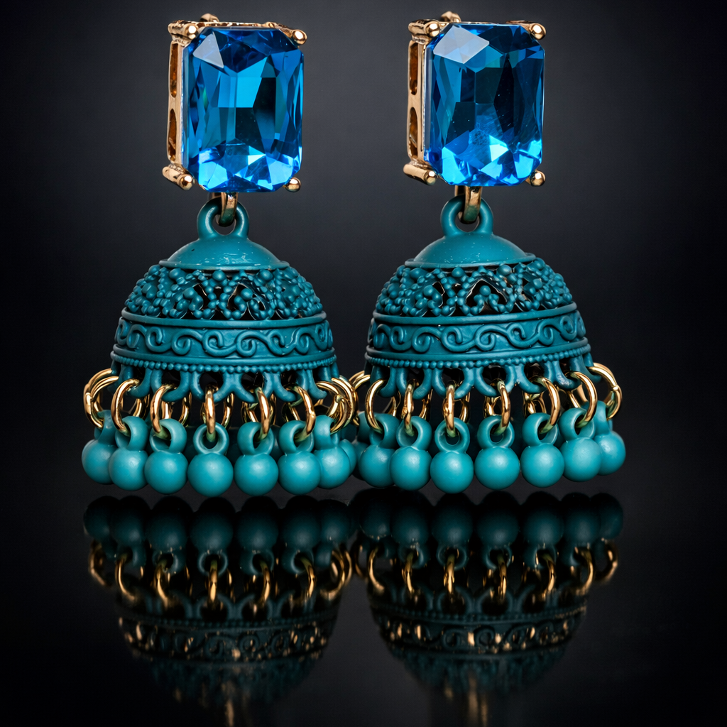 Midnight Bloom -Color Jhumka Earrings 005