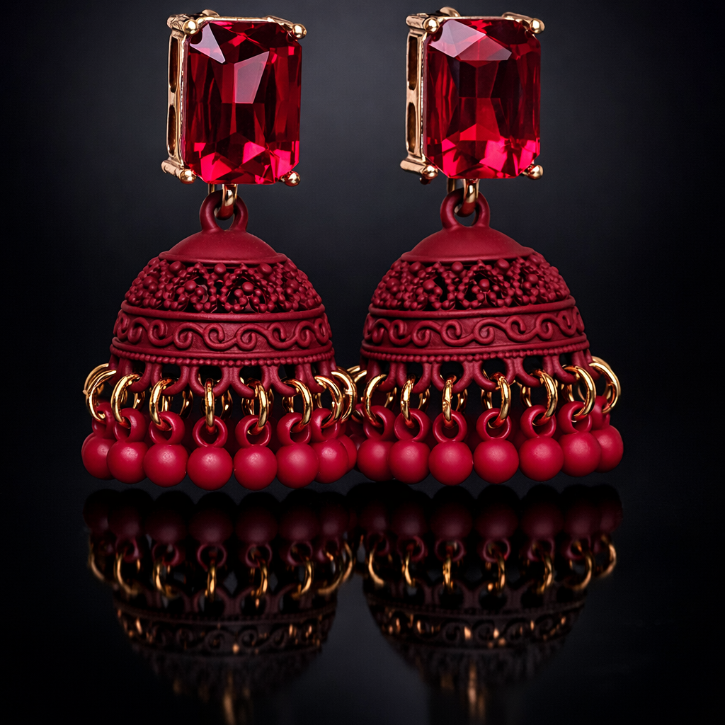Midnight Bloom -Color Jhumka Earrings 005