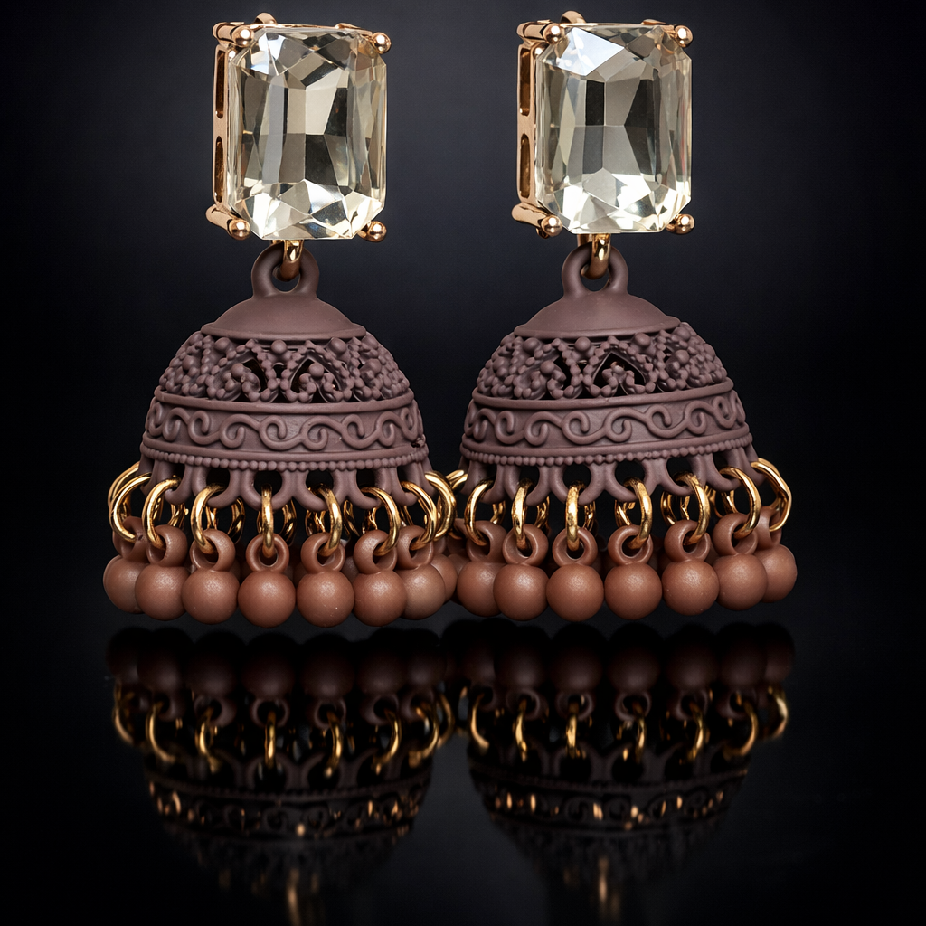 Midnight Bloom -Color Jhumka Earrings 004