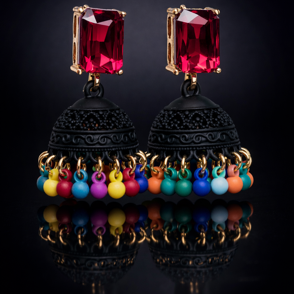 Midnight Bloom -Color Jhumka Earrings 005