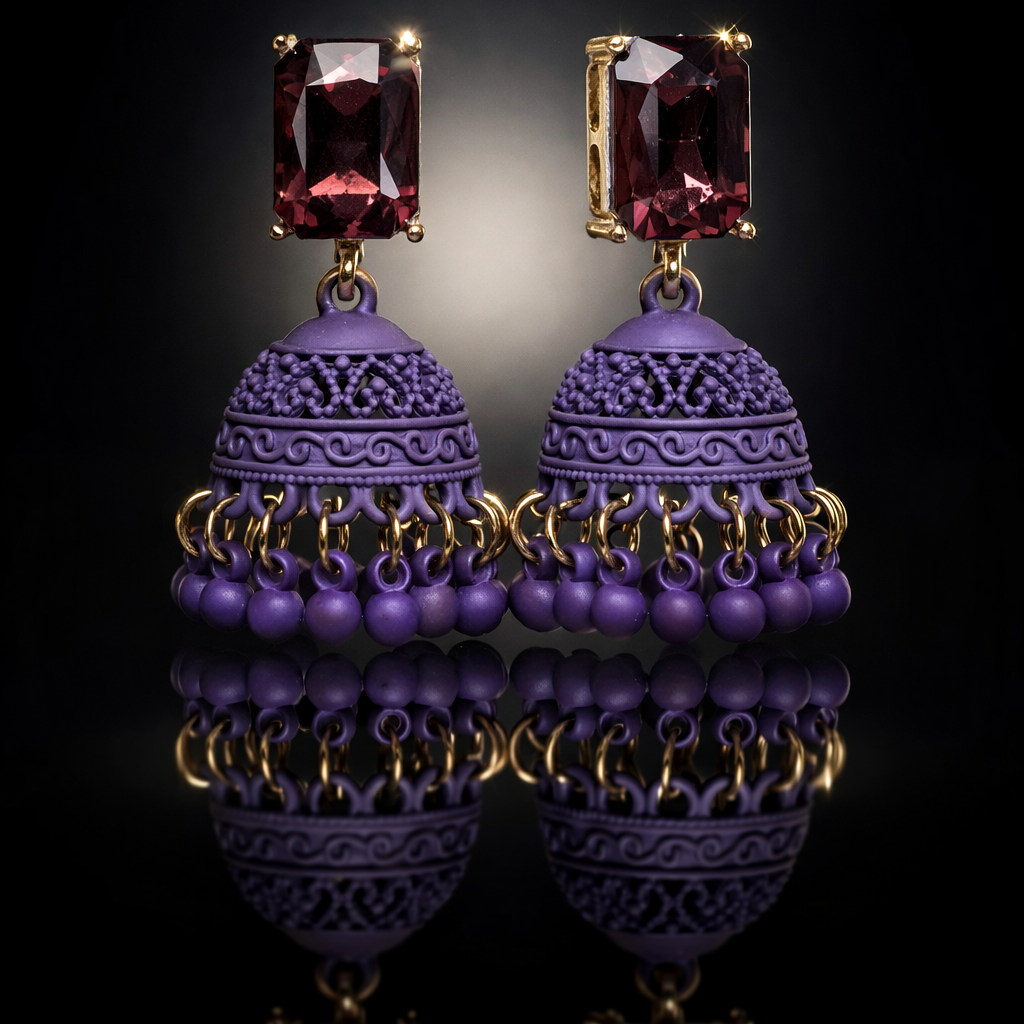 Midnight Bloom -Color Jhumka Earrings 005