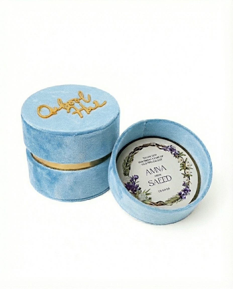 Beige Velvet Round Box
