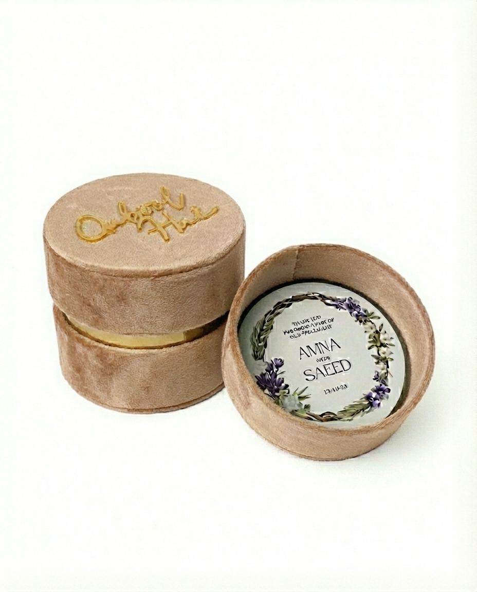 Beige Velvet Round Box
