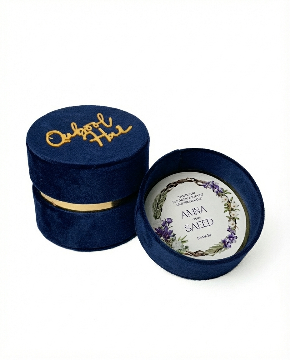 Navy Velvet Round Box