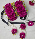 Hot Pink Bliss bridal floral jewelry set featuring vibrant premium artificial flowers and dried accents by De Fleuristes.