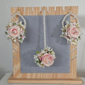 Elegant white rose artificial earrings set  and tikka