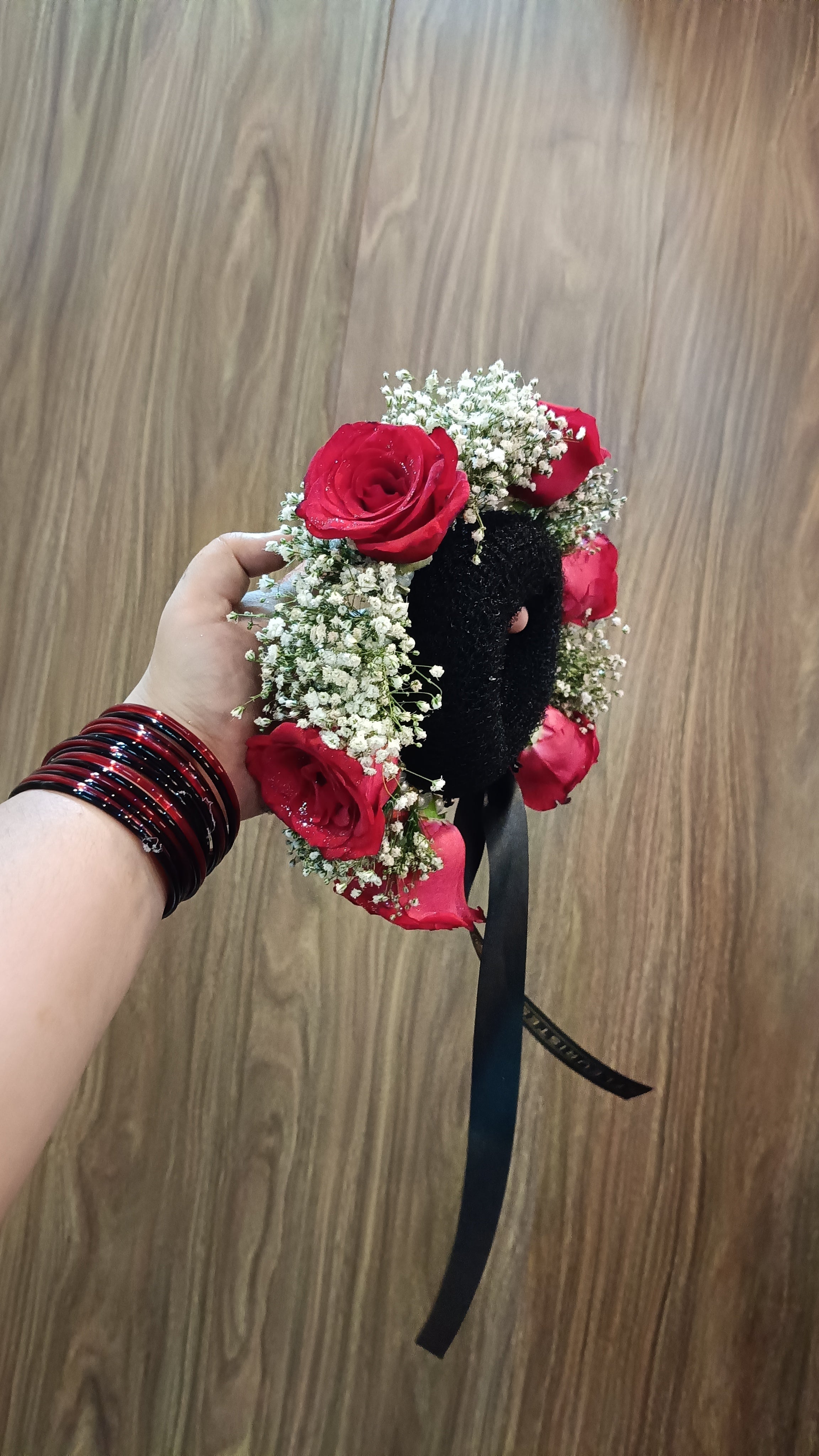 Red Rose and babysbreath hair Bun