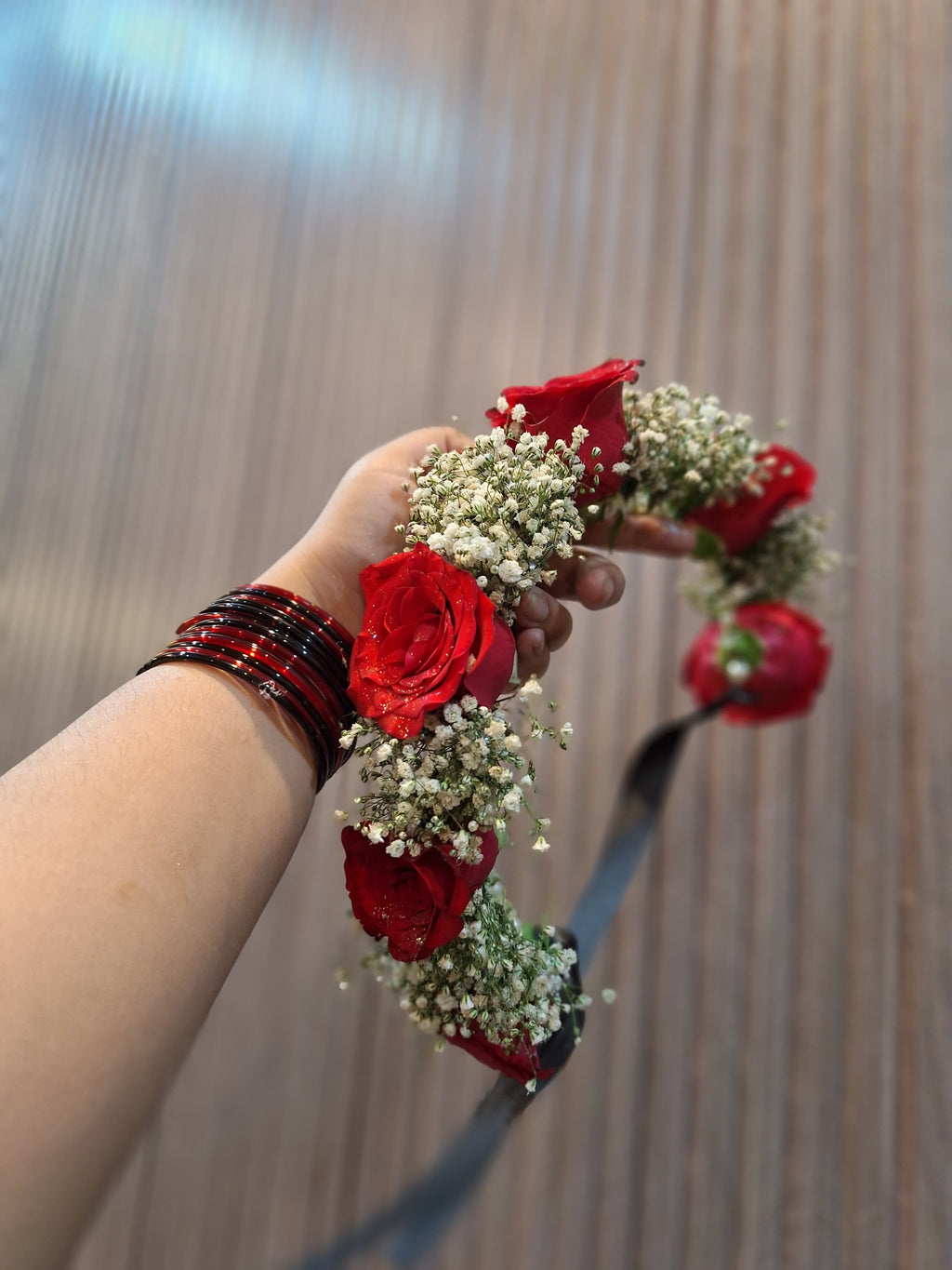 Red Rose and babysbreath hair Bun